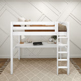 JIBJAB1 WP : Storage & Study Loft Beds Twin High Loft Bed with Straight Ladder + Desk, Panel, White