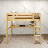 JIBJAB1 XL NS : Storage & Study Loft Beds Twin XL High Loft Bed with Straight Ladder + Desk, Slat, Natural
