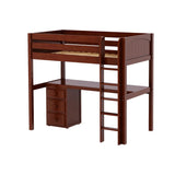 JIBJAB2 CP : Storage & Study Loft Beds Twin High Loft Bed with Straight Ladder + Desk, Panel, Chestnut
