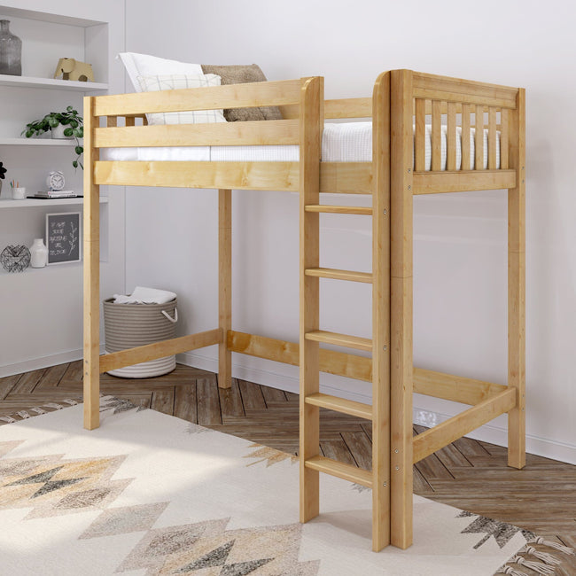 JIBJAB NS : Standard Loft Beds Twin High Loft Bed with Straight Ladder on Front, Slat, Natural