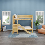 JINX NP : Play Bunk Beds Twin High Bunk Bed with Slide Platform, Panel, Natural