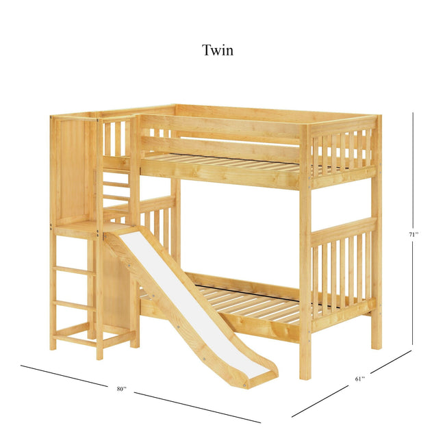 JINX NS : Play Bunk Beds Twin High Bunk Bed with Slide Platform, Slat, Natural