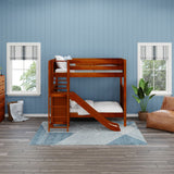 JINX XL CP : Play Bunk Beds Twin XL High Bunk Bed with Slide Platform, Panel, Chestnut