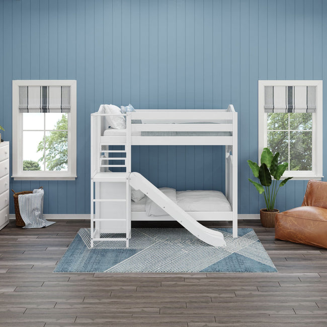 JINX XL WC : Play Bunk Beds Twin XL High Bunk Bed with Slide Platform, Curve, White