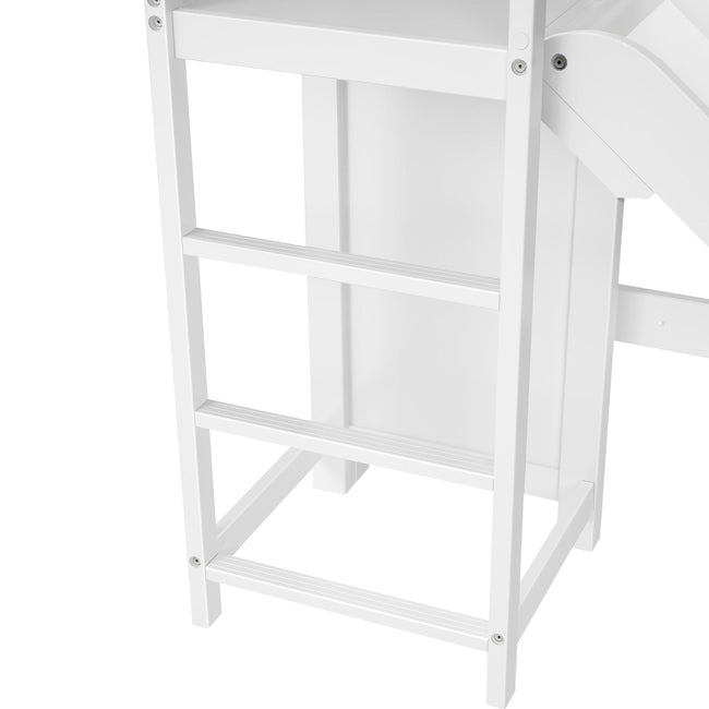 JINX XL WC : Play Bunk Beds Twin XL High Bunk Bed with Slide Platform, Curve, White