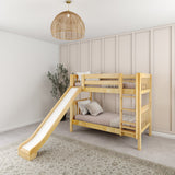 JOLLY NS : Play Bunk Beds Twin Medium Bunk Bed with Slide and Straight Ladder on Front, Slat, Natural