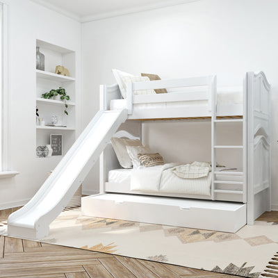 JOLLY TR WC : Play Bunk Beds Twin Medium Bunk Bed with Slide and Trundle Bed, Curve, White