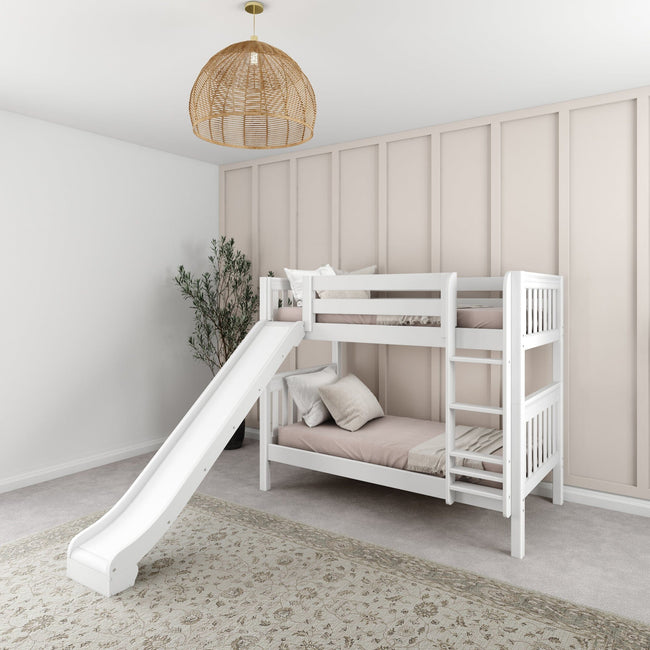 JOLLY WS : Play Bunk Beds Twin Medium Bunk Bed with Slide and Straight Ladder on Front, Slat, White