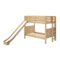 Natural wood loft bunk bed with slide and ladder, kids' wooden bed frame for bedroom