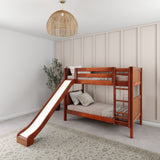 JOLLY XL CP : Play Bunk Beds Twin XL Medium Bunk Bed with Slide and Straight Ladder on Front, Panel, Chestnut