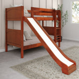 JOLLY XL CP : Play Bunk Beds Twin XL Medium Bunk Bed with Slide and Straight Ladder on Front, Panel, Chestnut