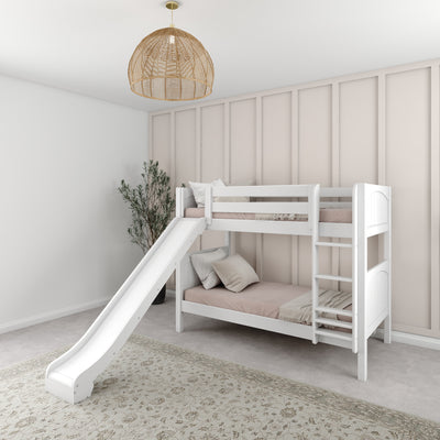 JOLLY XL WP : Play Bunk Beds Twin XL Medium Bunk Bed with Slide and Straight Ladder on Front, Panel, White