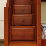 JUNCTURE XL CP : Multiple Bunk Beds Twin XL Medium Corner Bunk with Angled Ladder and Stairs on Right, Chestnut, Panel
