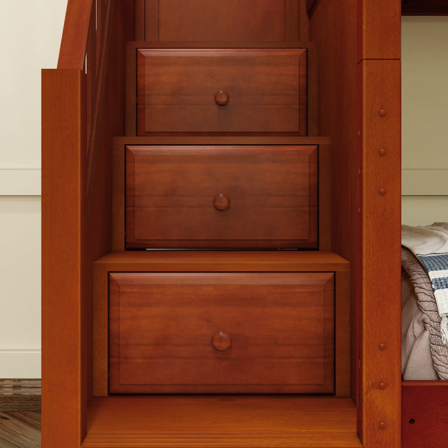 JUNCTURE XL CP : Multiple Bunk Beds Twin XL Medium Corner Bunk with Angled Ladder and Stairs on Right, Chestnut, Panel