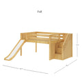Natural maple kids loft bed with slide and built-in staircase storage drawers, solid wood bunk-style loft for children’s bedroom