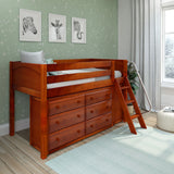 KICKS12 CP : Storage & Study Loft Beds Low Loft Bed with Cube & 6 Drawer Dressers, Twin, Panel, Chestnut