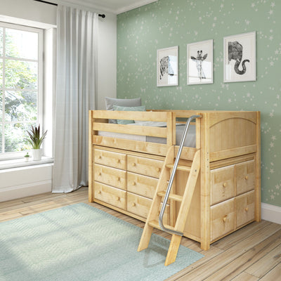 Twin Low Loft Bed with Angled Ladder with Storage