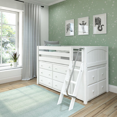 KICKS12 WP : Storage & Study Loft Beds Low Loft Bed with Cube & 6 Drawer Dressers, Twin, Panel, White