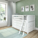 KICKS12 WP : Storage & Study Loft Beds Low Loft Bed with Cube & 6 Drawer Dressers, Twin, Panel, White
