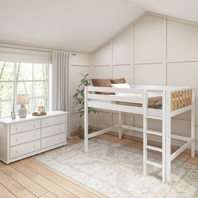 Modern Full Mid Loft Bed with Straight Ladder on Front