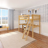 KNOCKOUT8 NS : Storage & Study Loft Beds Twin High Loft w/angled ladder, long desk, 22.5" low bookcase, Slat, Natural