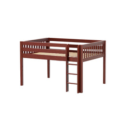 Wooden loft bed frame with ladder for children's bedroom space optimization.