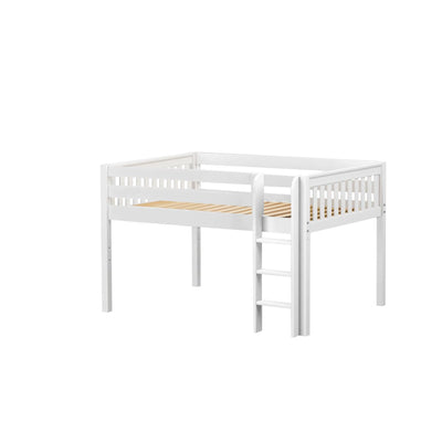 LARGE WS : Standard Loft Beds Full Low Loft Bed with Straight Ladder on Front, Slat, White