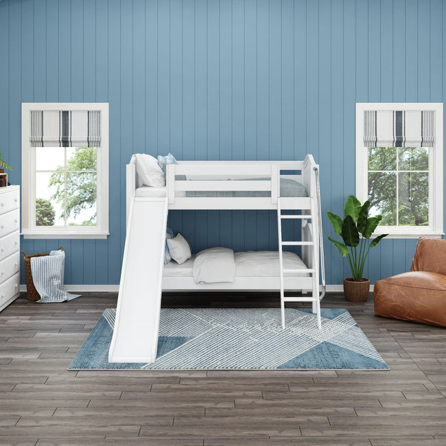 LAUGH WC : Play Bunk Beds Twin Low Bunk Bed with Slide and Angled Ladder on Front, Curve, White
