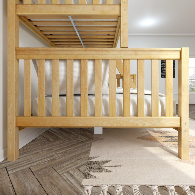 LAVISH XL NS : Staggered Bunk Beds High Twin XL over Queen Bunk Bed with Ladder, Slat, Natural