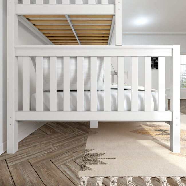 LAVISH XL TR WS : Staggered Bunk Beds Twin XL over Queen High Bunk Bed with Angled Ladder and Trundle Bed, Slat, White