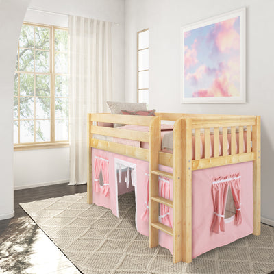 LOW RIDER23 NS : Play Loft Beds Twin Low Loft Bed with Straight Ladder + Curtain, Slat, Natural