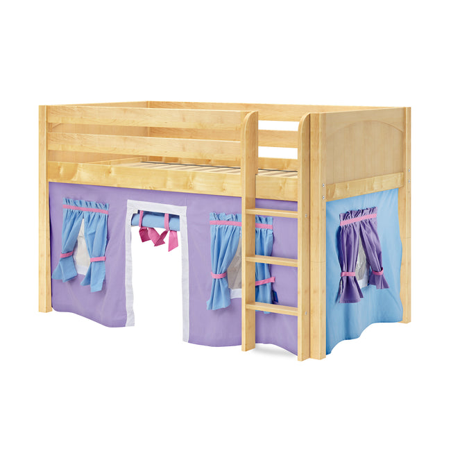 LOW RIDER27 NP : Play Loft Beds Twin Low Loft Bed with Straight Ladder + Curtain, Panel, Natural