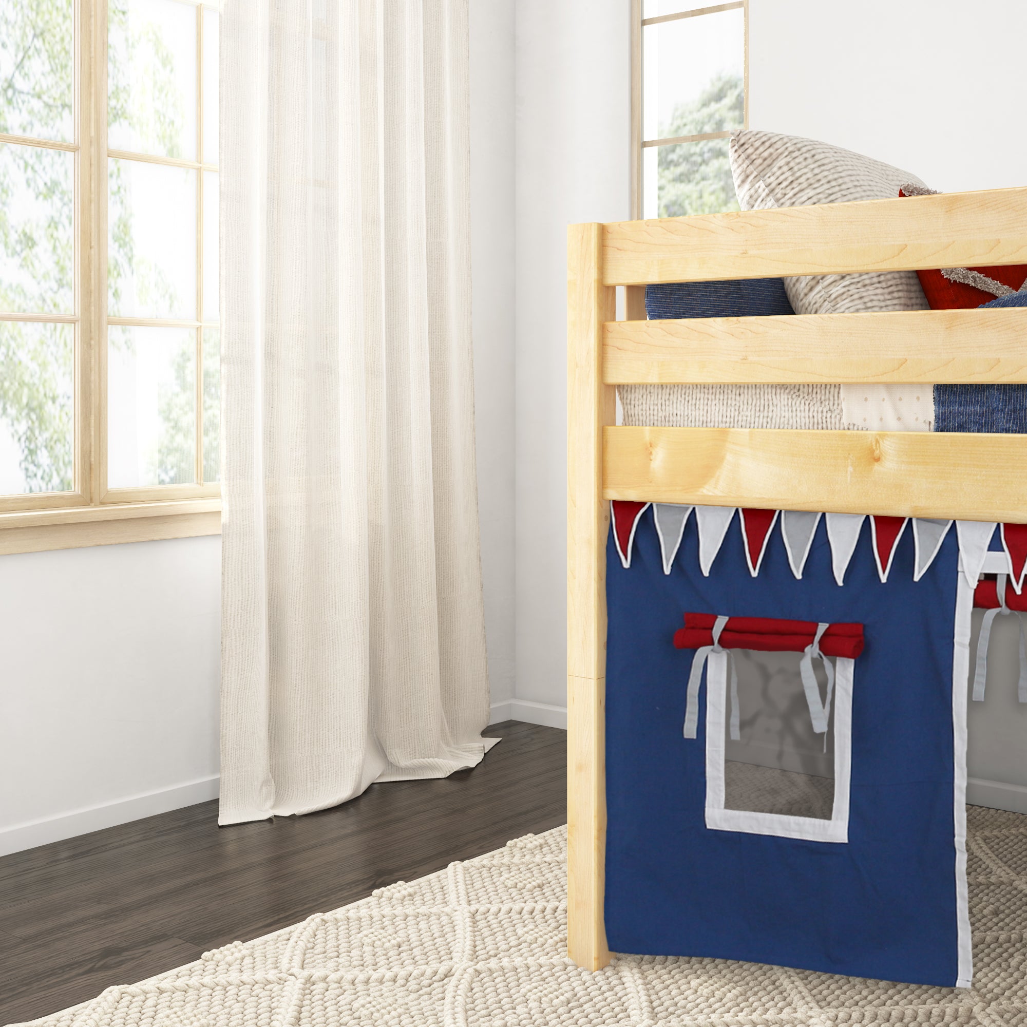 お手軽価格で贈りやすい Twin Low Loft Bed with Straight Ladder and Underbed Curtain Others