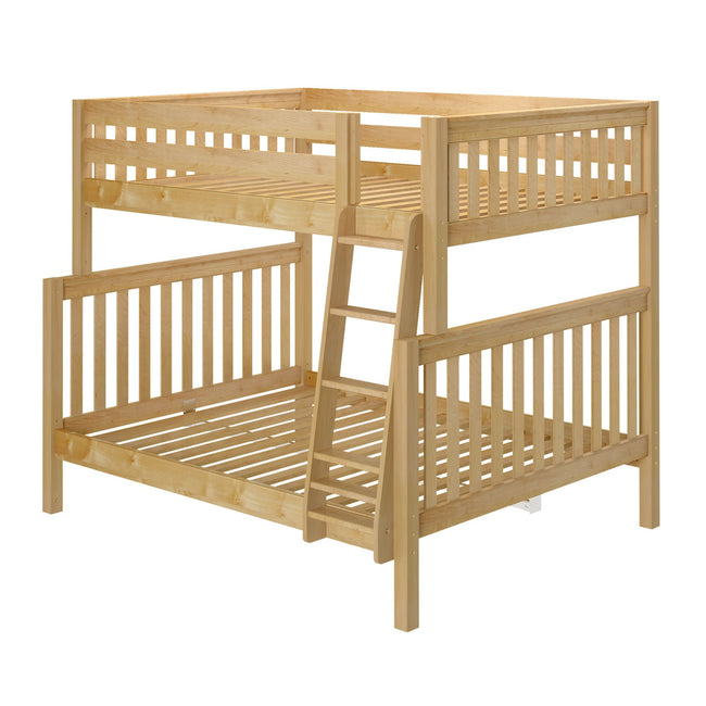 LUSH XL NS : Staggered Bunk Beds Full XL over Queen High Bunk Bed with Angled Ladder, Slat, Natural