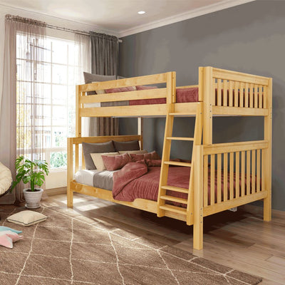 LUSH XL NS : Staggered Bunk Beds Full XL over Queen High Bunk Bed with Angled Ladder, Slat, Natural