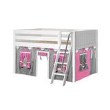 MANSION57 WP : Play Loft Beds Full Low Loft Bed with Angled Ladder + Curtain, Panel, White