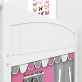 MANSION57 WP : Play Loft Beds Full Low Loft Bed with Angled Ladder + Curtain, Panel, White