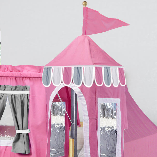 MARVELOUS57 NS : Play Loft Beds Twin Low Loft Bed with Straight Ladder, Curtain, Top Tent, Tower + Slide, Slat, Natural