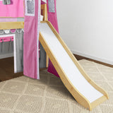 MARVELOUS57 NS : Play Loft Beds Twin Low Loft Bed with Straight Ladder, Curtain, Top Tent, Tower + Slide, Slat, Natural