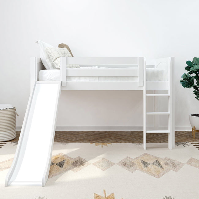 MARVELOUS WP : Play Loft Beds Twin Low Loft Bed with Slide and Straight Ladder on Front, Panel, White