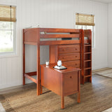 MASTER21 CP : Storage & Study Loft Beds Twin High Loft Bed with Straight Ladder on Front with Desk and 2 x Dresser - Panel, Chestnut