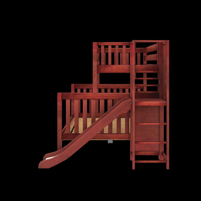 MELD XL CS : Play Bunk Beds Twin XL over Queen High Bunk Bed with Slide Platform, Slat, Chestnut