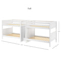 White wooden L-shaped triple bunk bed with guardrails and slatted mattress supports, space-saving kids' bunk bed, dimensions 178.75 in × 57.5 in × 66.75 in