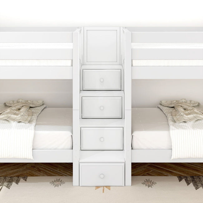 META WP : Multiple Bunk Beds Full Medium Quad Bunk with Stairs in Middle - White, Panel