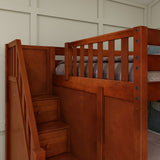 MIDDLE CP : Multiple Bunk Beds Full Medium Corner Bunk Bed with Ladder + Stairs - L, Panel, Chestnut