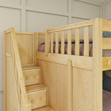 MIDDLE NS : Multiple Bunk Beds Full Medium Corner Bunk Bed with Ladder + Stairs - L, Slat, Natural