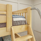 MIDDLE NS : Multiple Bunk Beds Full Medium Corner Bunk Bed with Ladder + Stairs - L, Slat, Natural