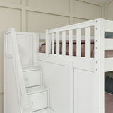 MIDDLE WS : Multiple Bunk Beds Full Medium Corner Bunk Bed with Ladder + Stairs - L, Slat, White