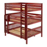 MONOLITH XL CS : Multiple Bunk Beds Queen Triple Bunk Bed with Straight Ladders on Front, Slat, Chestnut