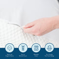 Hand holding a removable organic cotton mattress cover with a zipper, showcasing eco-friendly, non-toxic, washable design.